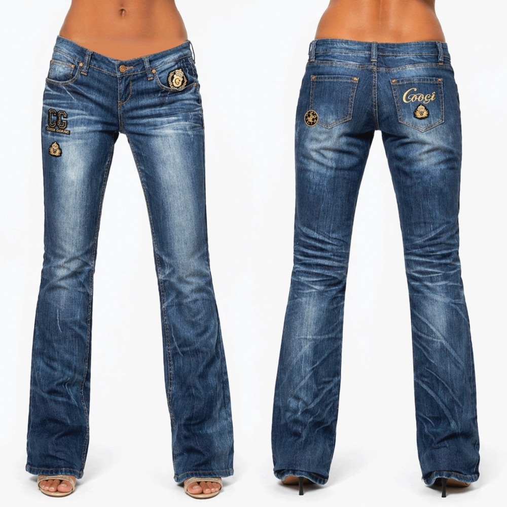 Coogi Embroidered Jeans Women 5/6 Blue Dark Wash Patch Luxury Straight Leg Y2K